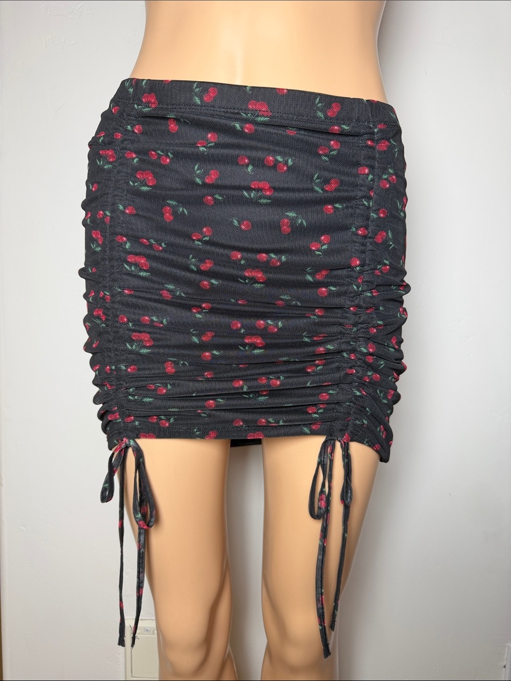 J for Justify Black Mini Skirt Red Cherry Print Small night out festival goth